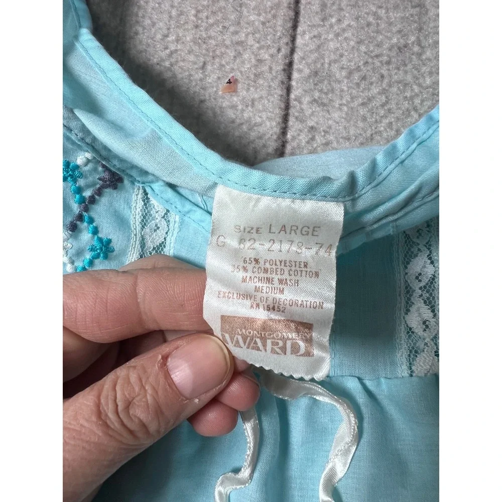 Montgomery Ward Vintage Light Blue Embroidered Nightgown Maxi‎ Dress Size Large
